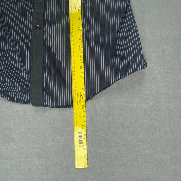 ZARA MAN Shirt Mens Large Pearl Snap Slim Fit Black White Stripes Long‎ Sleeve - Picture 5 of 6